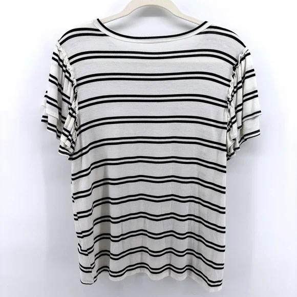 Casual Couture Green Envelope Black White Striped Flutter Sleeve Top Stretch - Picture 5 of 5